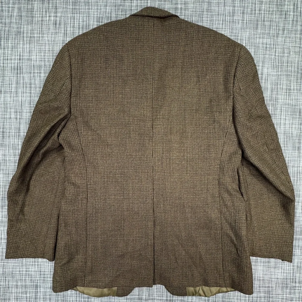 Chaps Men's Blazer 40R Brown Micro Houndstooth 100% Wool Two Button Sport Coat